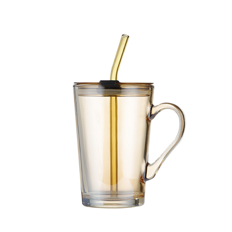 450ml glass cup with handle, high appearance level, office home drinking cup, ins style straw cup, coffee cup Item Picture