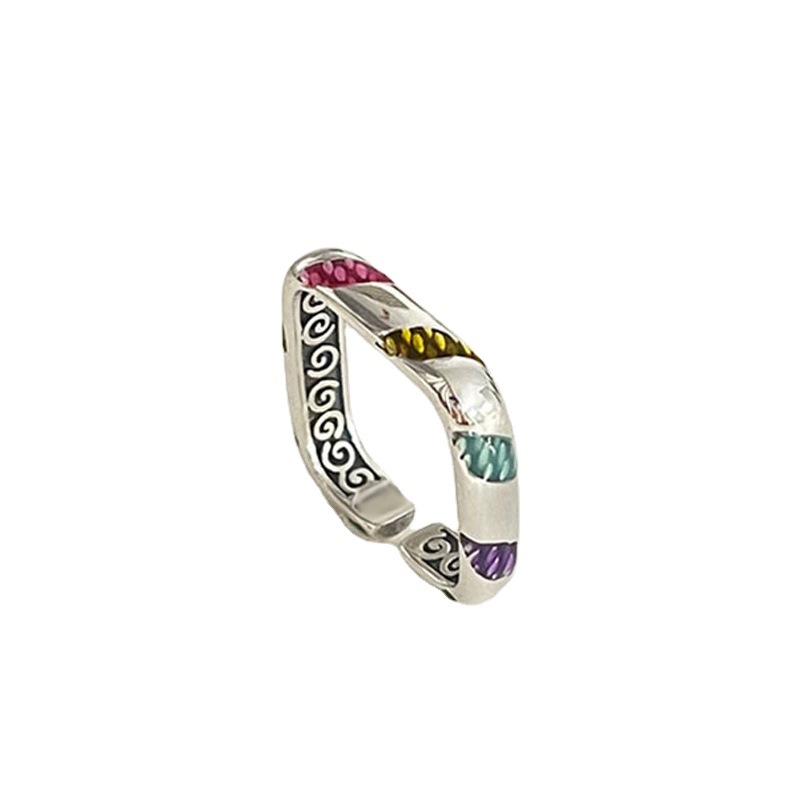 A retro, simple geometric square colored drip glaze ring for women with an InS-style niche design and a unique personality. A new trend Item Picture