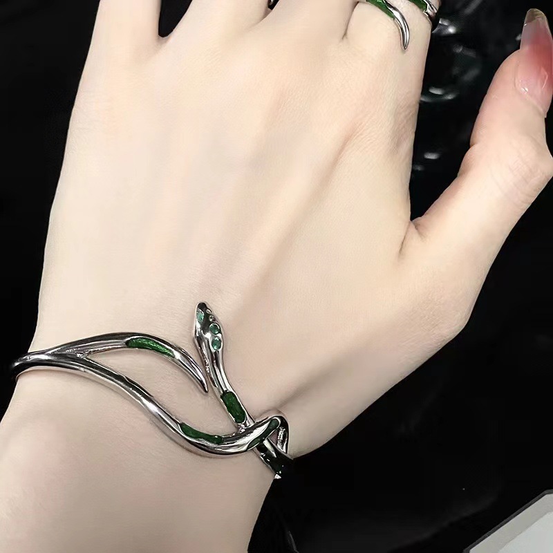 This is a unique snake bracelet with a dark and cool design. It features a street hip-hop cold and luxurious snake-shaped ring that is trendy and cool Specification drawing