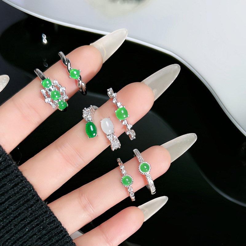 High-end and exquisite emerald-like egg surface light luxury open ring, women's Chinese style, fashionable and cold style, personalized and versatile ring details Picture