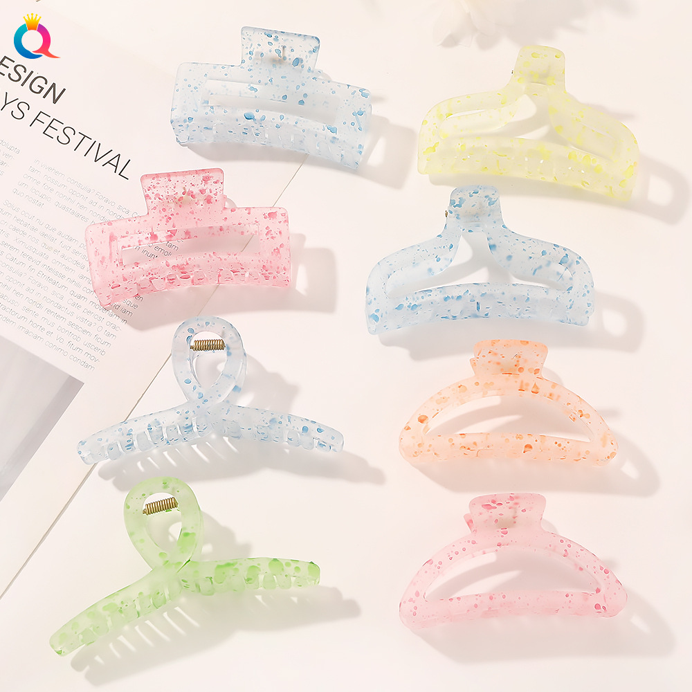 Qiyue Korean-style simple hair clips with ink-wash color dots, personalized hair grips, matte transparent back head, updo hair grips, hair accessories for women full figure