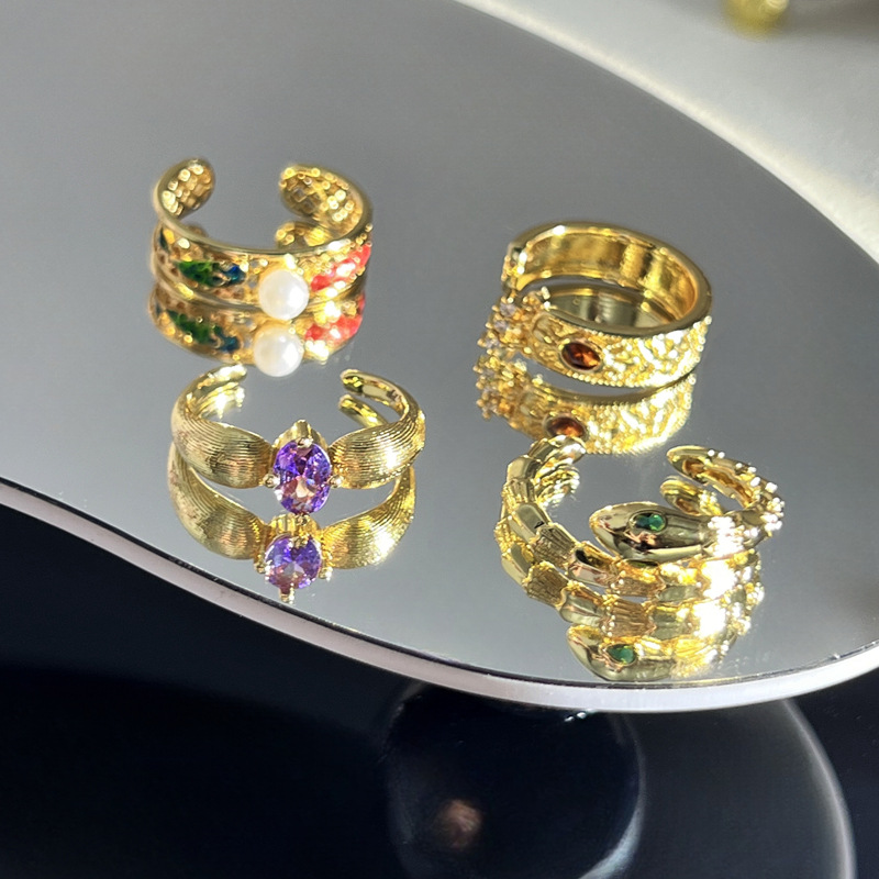A new Chinese-style imperial brushed purple diamond open ring on Xiaohongshu, a sweet and cool, light luxury and trendy tail ring for women with dot diamond tassels details Picture