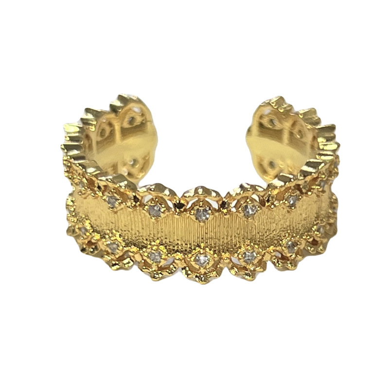 New mid-style brushed, diamond-encrusted, hollowed-out lace open ring for women, retro, light luxury, high-end, sweet and cool ring trend Item Picture