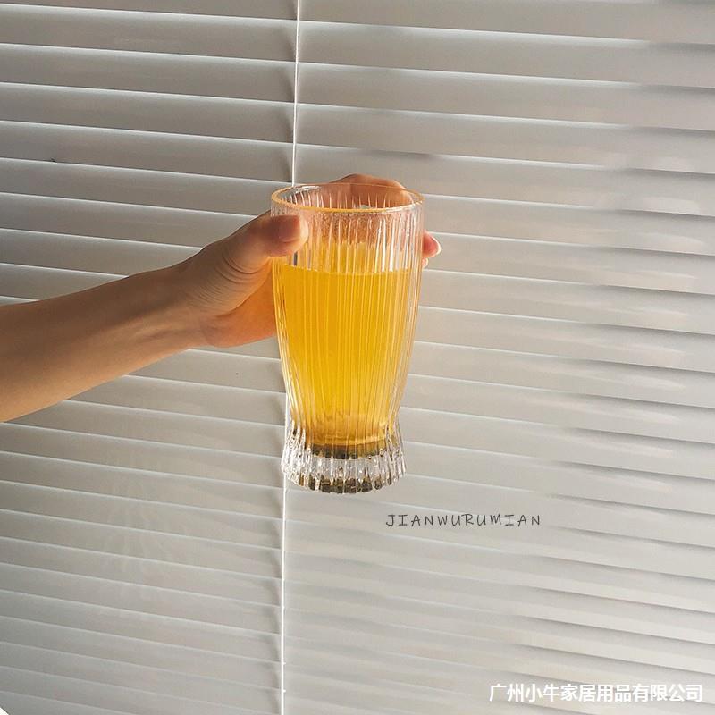 Trendy Korean-style ins glass wine glasses, trendy little waist flame cups, office home striped milk cups Specification drawing