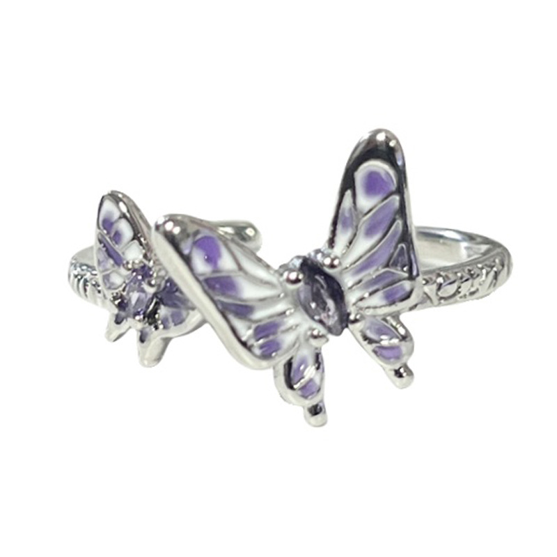 The simple, sweet and cool purple gradient double butterfly ring is a unique design for women with a distinctive color diamond style. It's a layered ring Item Picture
