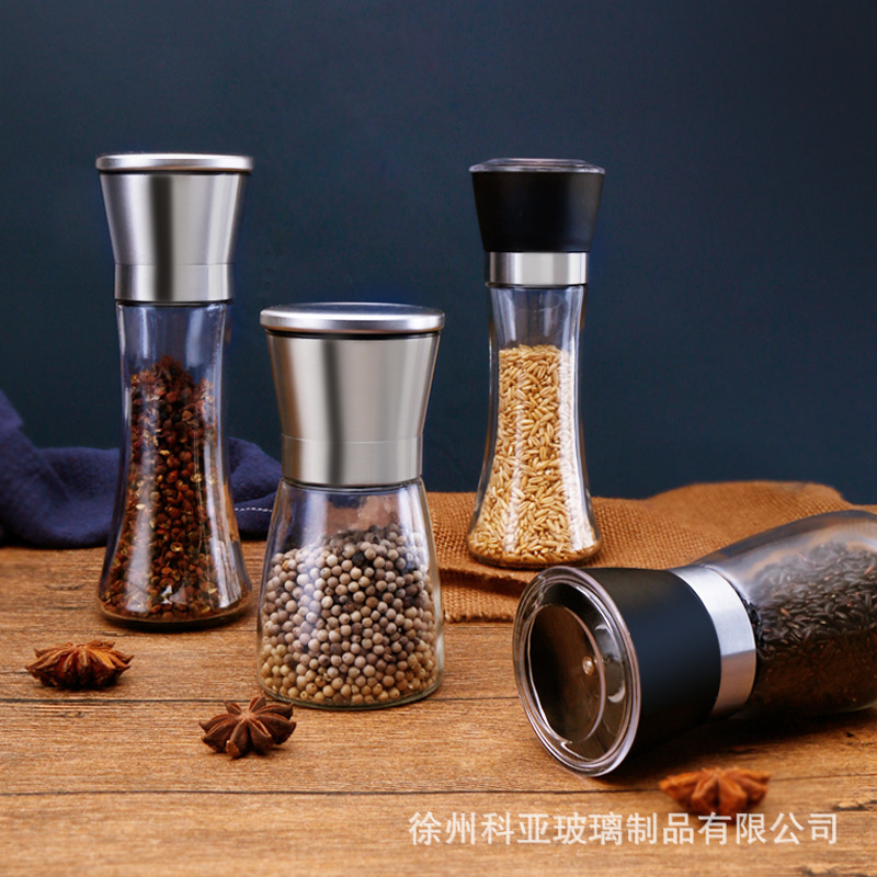 Manual grinder, glass kitchen, household Sichuan pepper, black pepper, ceramic core, seasoning bottle, cross-border wholesale on Amazon full figure