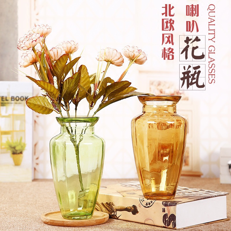 European-style simple glass vases, colorful and transparent home decoration, living room ornaments, flower arrangements, hydroponic vases, dried flower vases details Picture