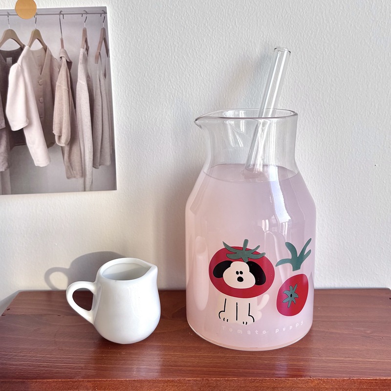 Homemade tomato puppy glass water set, one-person drinking water set, milk cup, glass cup, straw cup, heat-resistant Application Scenario