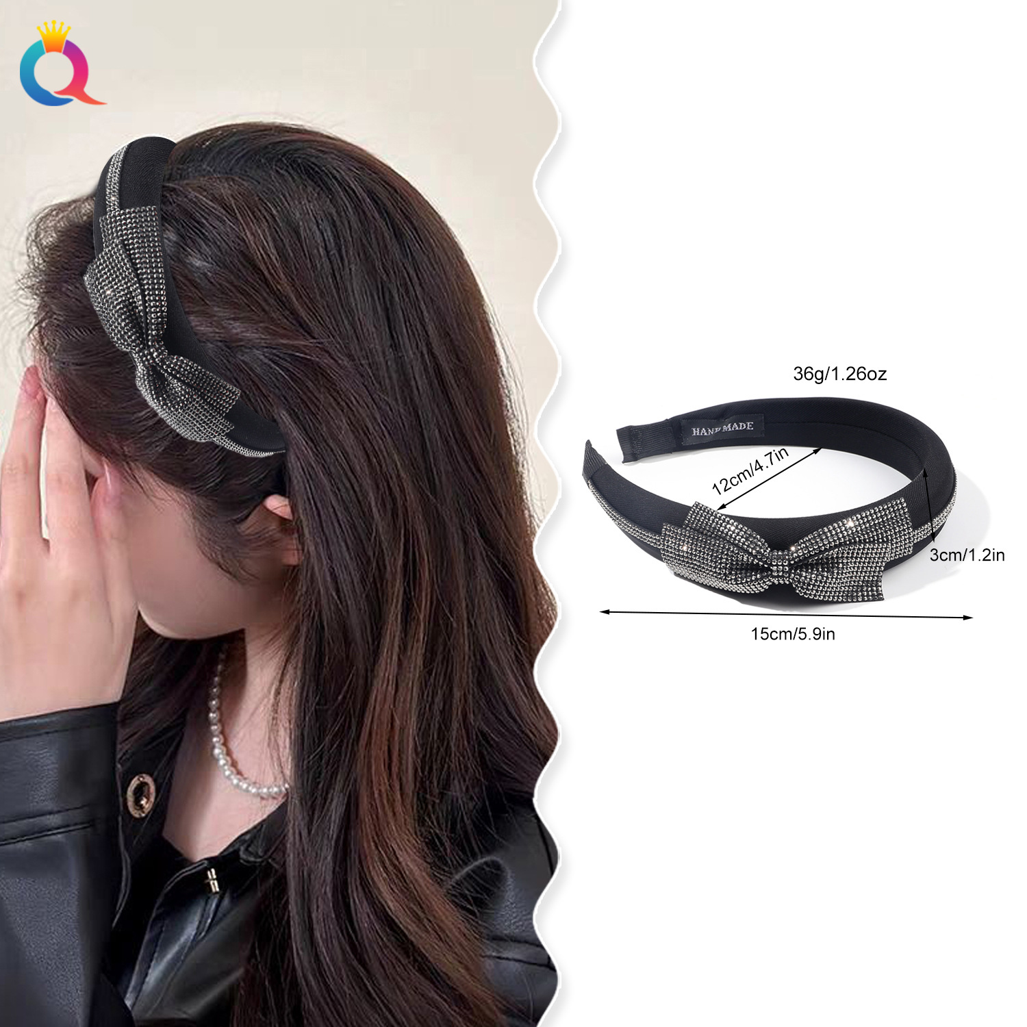 Qiyue Cross-border Water Diamond bow tie Hair Band Autumn and Winter High skull Top sponge Face Wash Hair Hole Women's updo Hair Band Hair Accessory wholesale details Picture