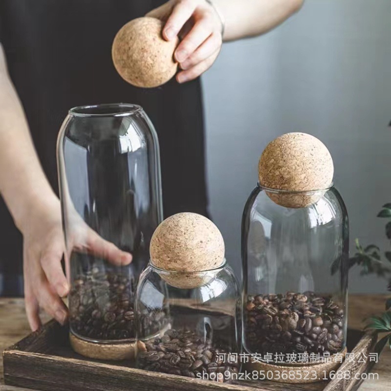 Creative cork stopper glass storage jar set, cross-border anti-drop food-grade storage jars for grains, cereals and tea details Picture