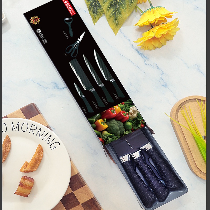 Stainless steel knife wavy set 6-piece kitchen household knife set, business gift knife set Specification drawing