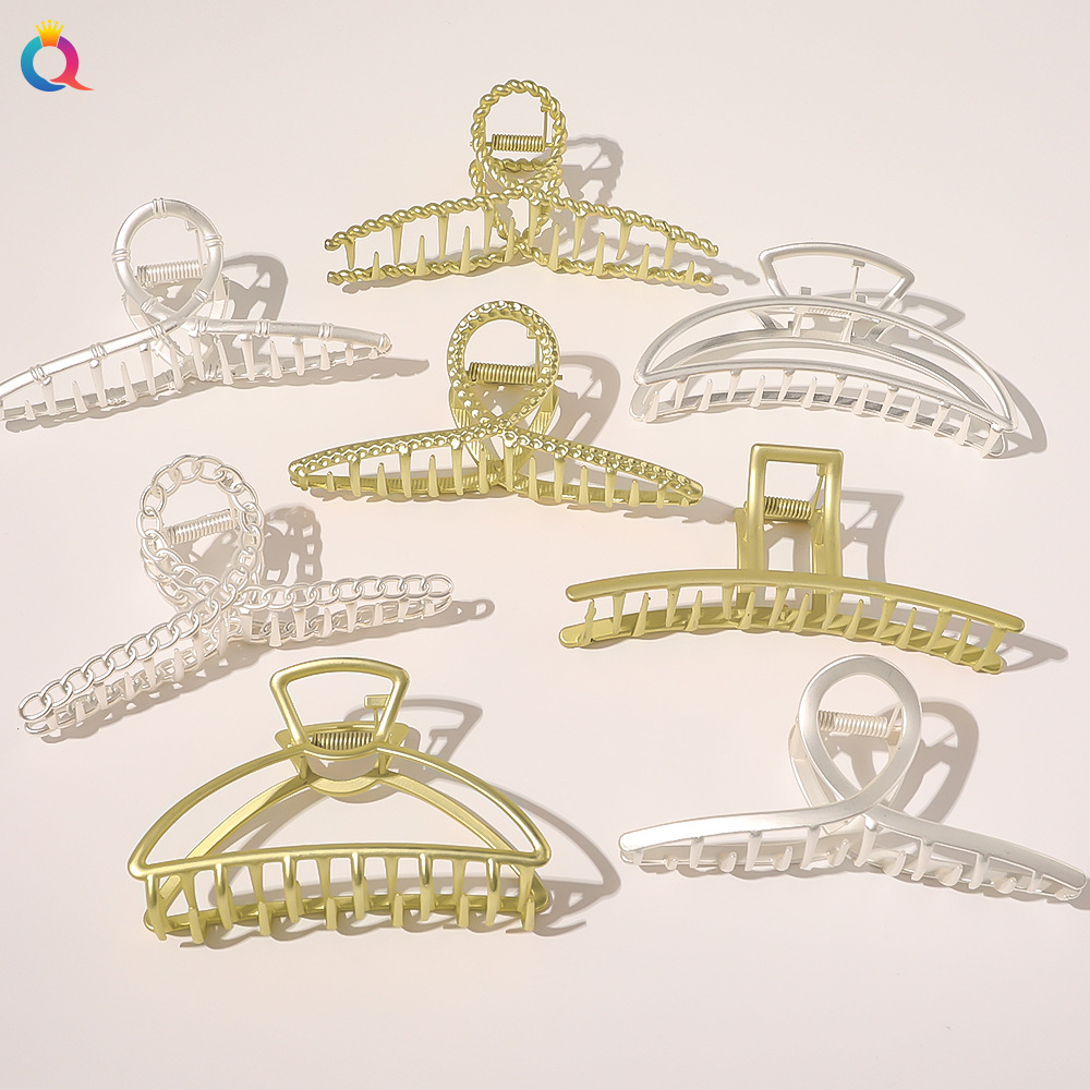 Qiyue European and American cross-border retro alloy hair clips, simple bath hair clips, matte gold top clips, hair accessories wholesale full figure