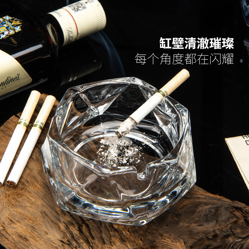 Creative high-end glass ashtray, large household European-style electroplated personalized living room bar, iridescent hexagonal ashtray Application Scenario