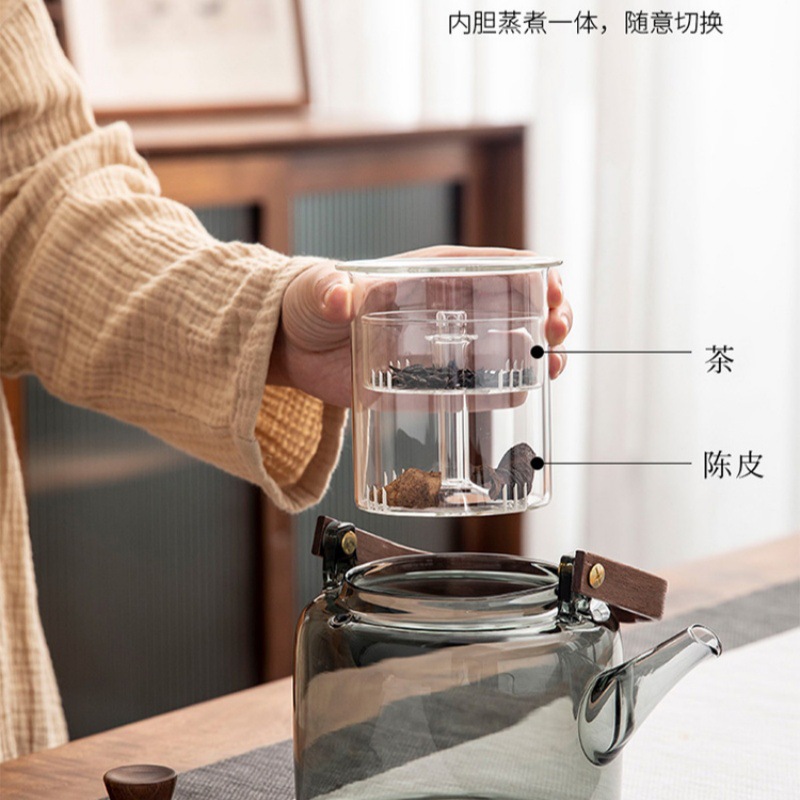 High borosilicate glass handle teapot, electric ceramic stove, heating glass teapot, household large glass steaming and boiling teapot, brewing teapot Specification drawing