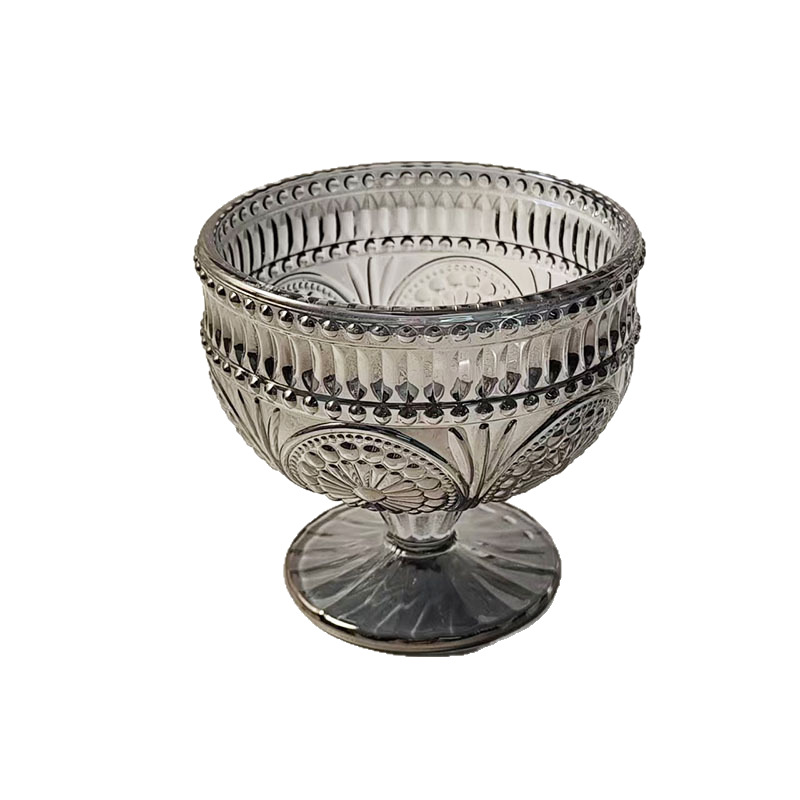 ins retro embossed sunflower ice cream cup, dessert cup, glass high leg ice cream cup, milkshake shaved ice yogurt bowl Item Picture