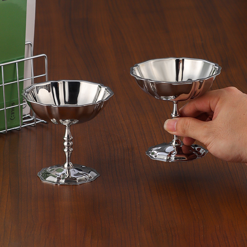 304 stainless steel ice cream cup, highball cup, pudding dessert cup, cocktail cup, smoothie, light luxury lotus ice cream cup details Picture