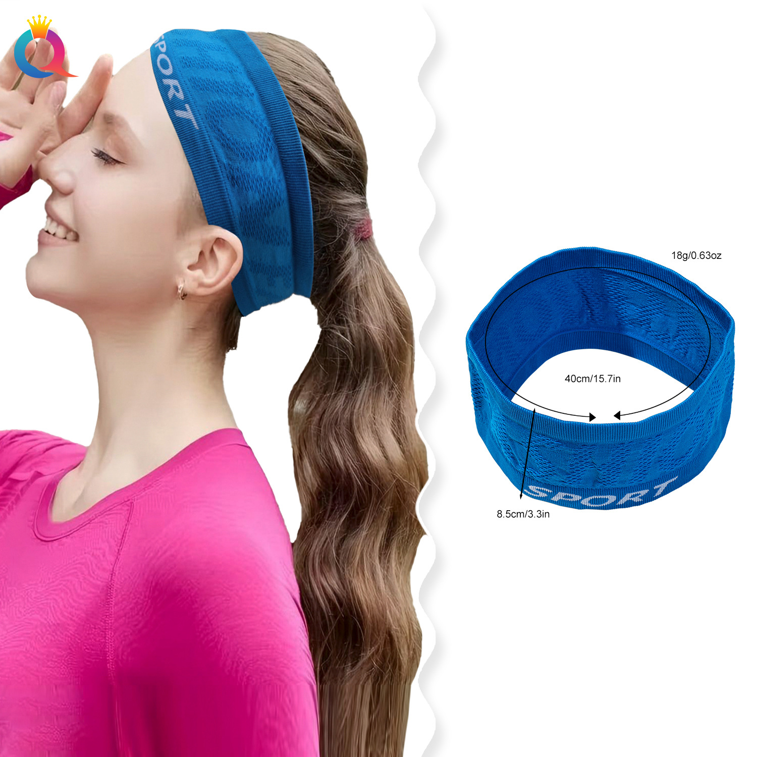 Qiyue's new breathable sports headband for men and women, outdoor fitness, running, cycling, basketball, quick-drying and sweat-absorbing sports headband Specification drawing