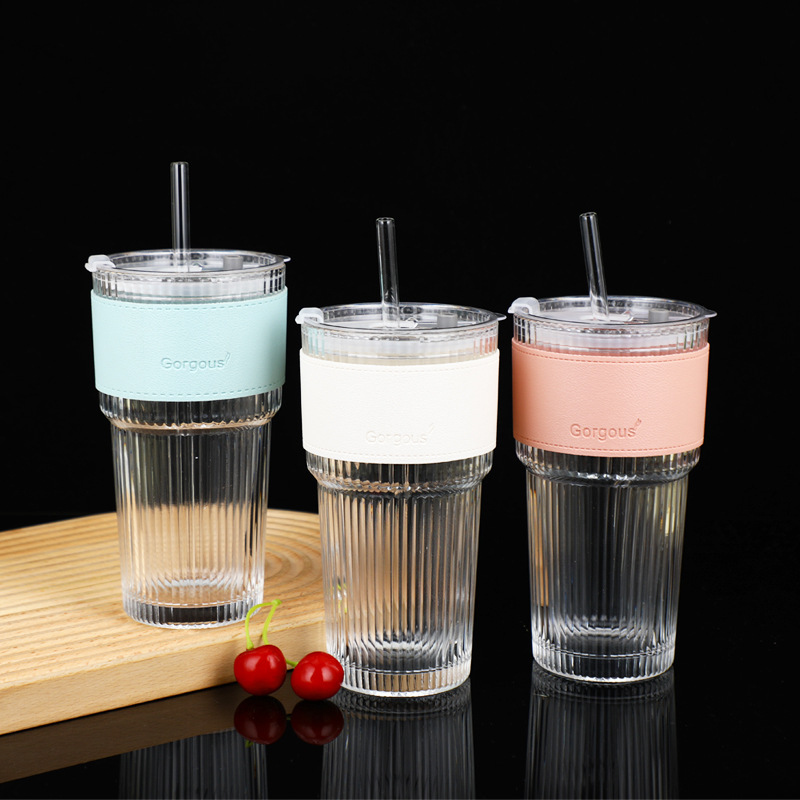 Large-capacity vertical bamboo joint cup, simple household glass straw cup, opening gift cup, InS-style straw cup with lid Application Scenario