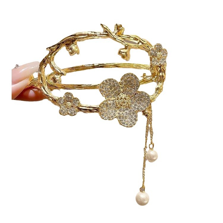 High-end metal flower tassel gripper, back head plate hair clip, children's cute and fresh frog one-line buckle hair clip Item Picture