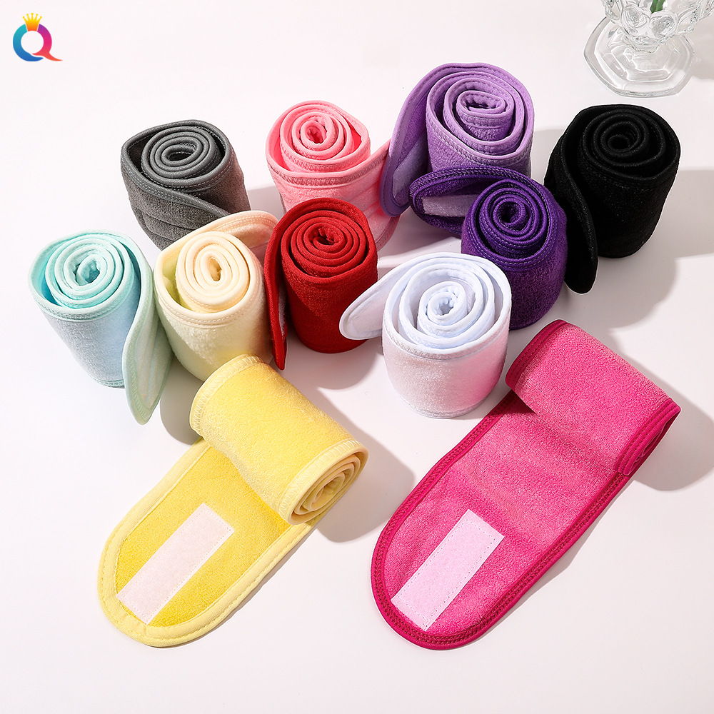 Qiyue Amazon facial cleansing and hair binding bands, women's makeup Velcro, coral fleece hair covers, sports yoga headbands wholesale details Picture