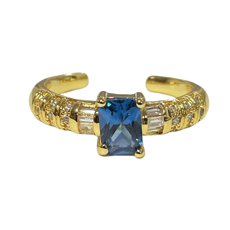 The cross-border colored gemstone series features a light luxury and fashionable open-top ring. It is simple and elegant for women, highlighting a fair complexion and exuding a refined and unique charm. It is a trendy and versatile ring Item Picture