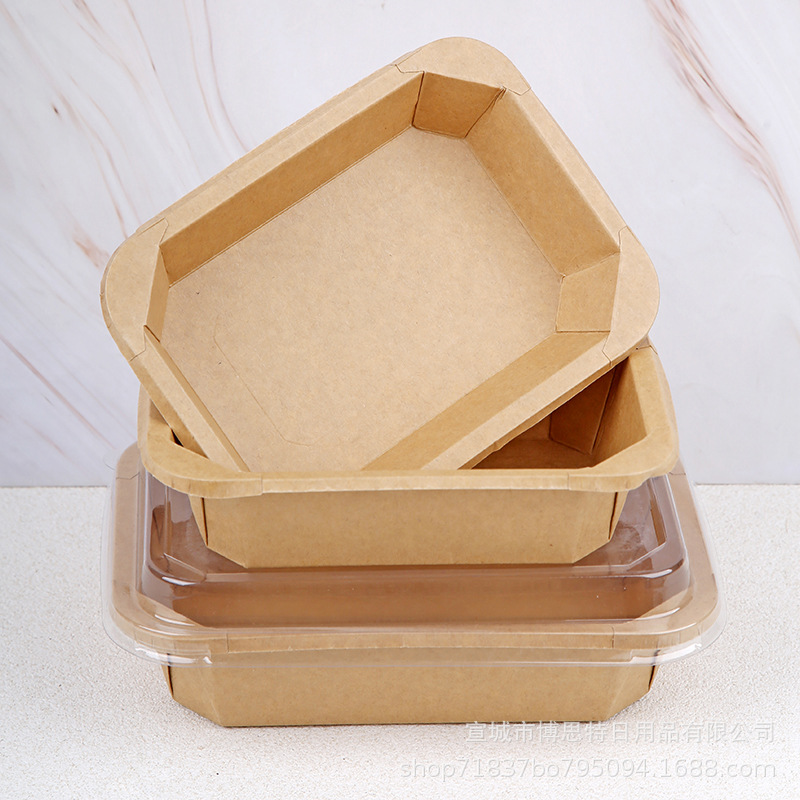 Disposable kraft paper lunch box, rectangular octagonal bowl, fruit cutting box, dessert takeout, fruit packing box, high transparency convex lid Application Scenario