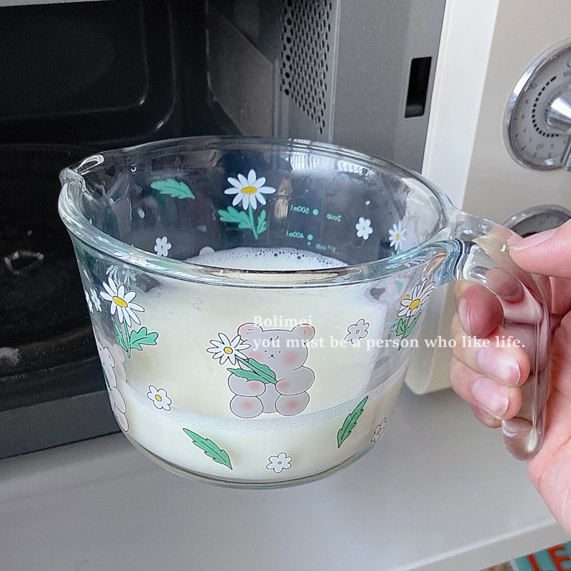 【 Boli Mei 】 Daisy Bear High Borosilicate Glass Measuring Cup, Baking Glass Cup, Glass Bowl, Microwave oven Specification drawing