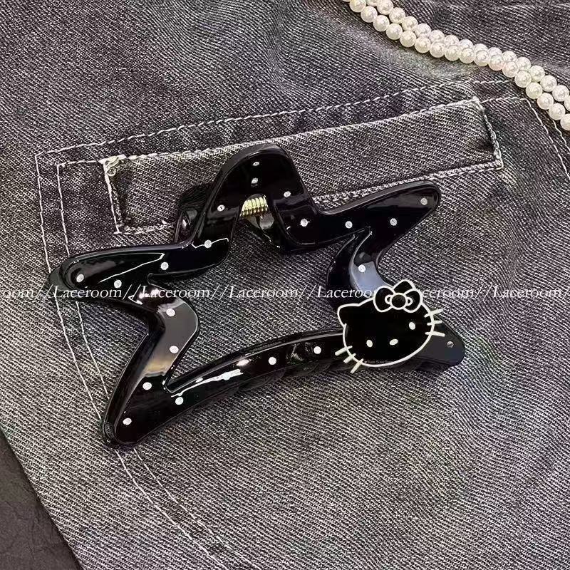 Black Kitty, sweet and cool y2k, cute cartoon polka dot grabber from Dongdaemun, South Korea details Picture
