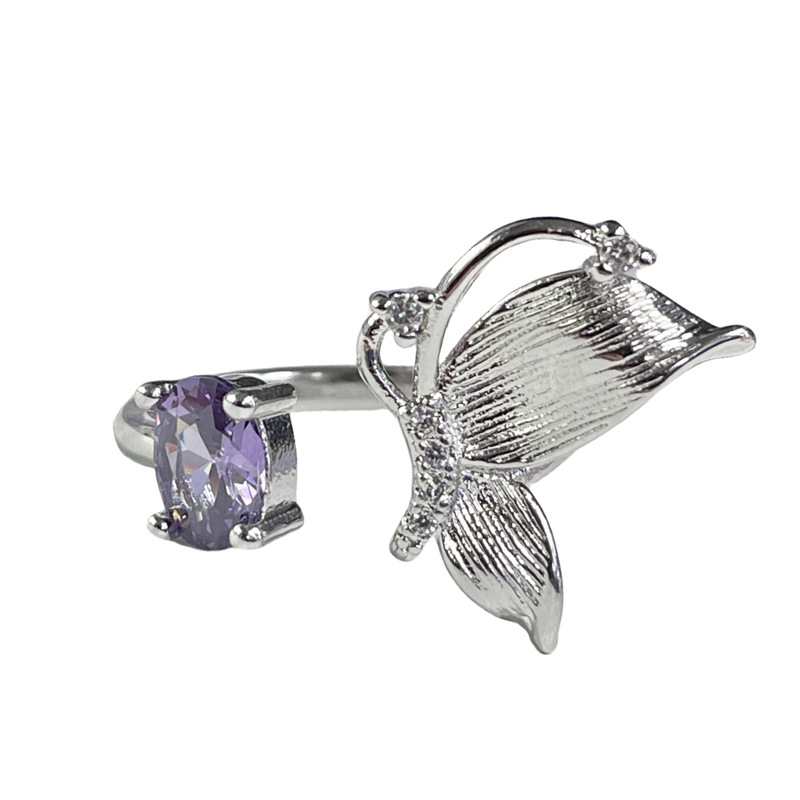 The 2024 new sweet and cute purple diamond butterfly opening ring is a trendy and versatile ring for women's fashionable commuting Item Picture