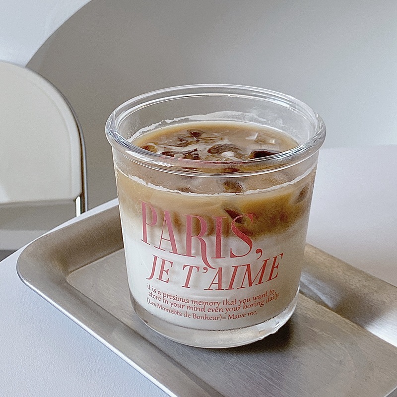 Bolimei InS-style glass cups, coffee cups, cold brew cups, large-capacity iced latte cups, household letters details Picture