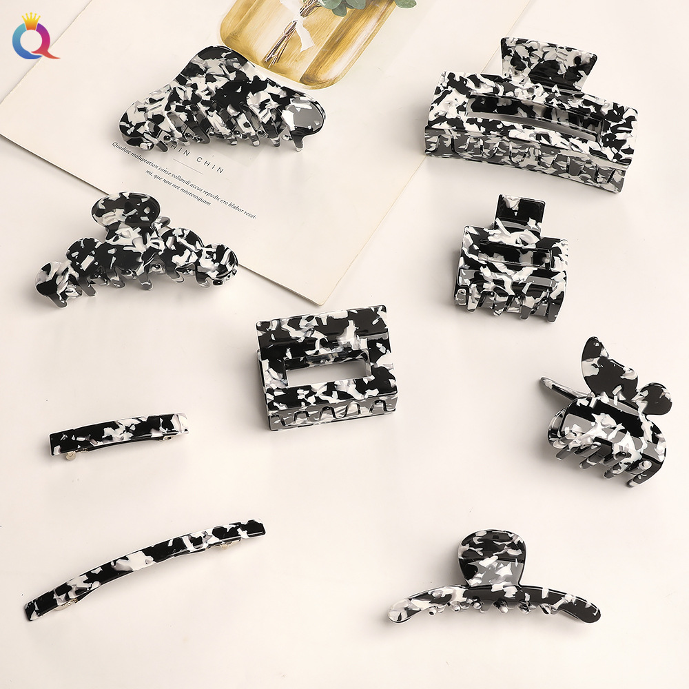 Qiyue Korean-style acetic acid hair clips, hair curls, hair clamps, hair accessories, ins high-end black and white clips, hair accessories, hair clips wholesale details Picture