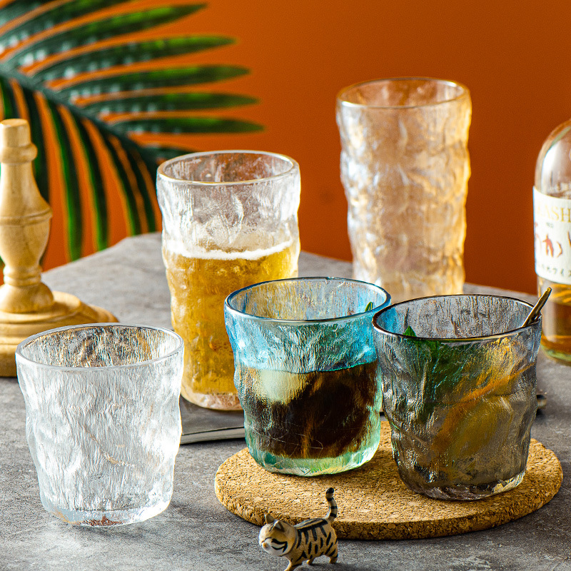 Creative ins European-style ice mountain Fuji glass cups, bark pattern wine glasses, juice cups, milk glacier rock cups full figure