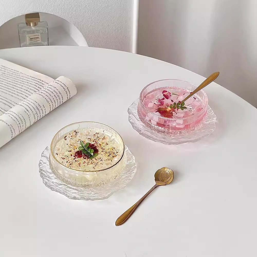 Popular restaurant glass dessert bowl and plate sets, sugar water, ice cream, yogurt bowls, beauty salon bird's nest, snack porridge bowls and tableware Specification drawing