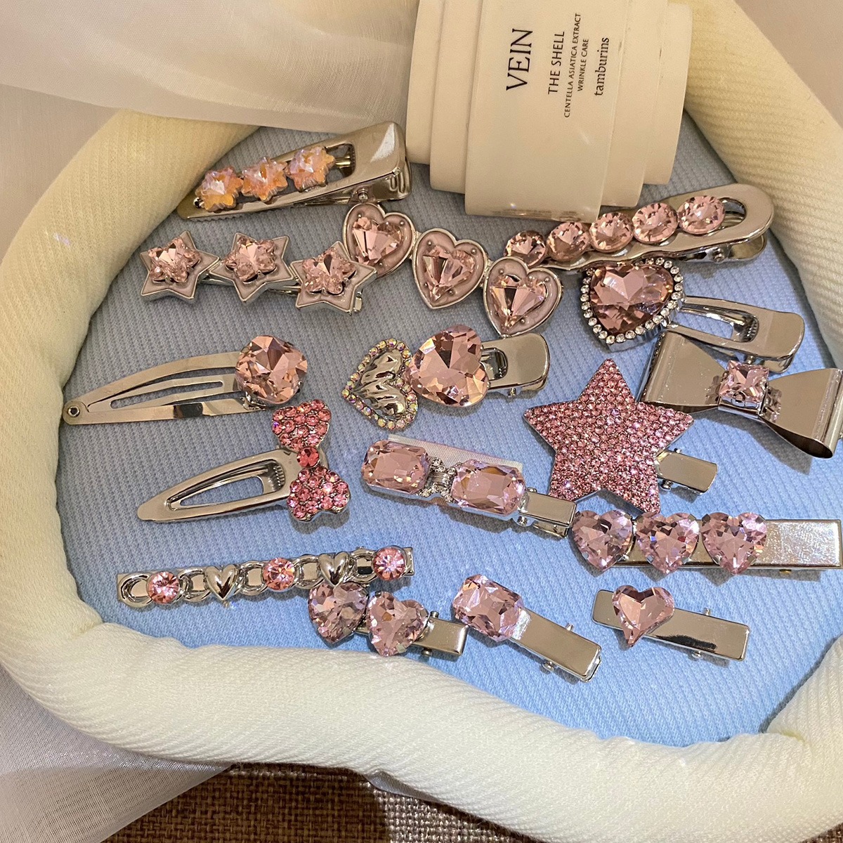 y2k Dopamine Pentagonal star hair clip, Heart water diamond Small hair clip, Metal fringe seaside clip, ins straight clip hair accessory full figure