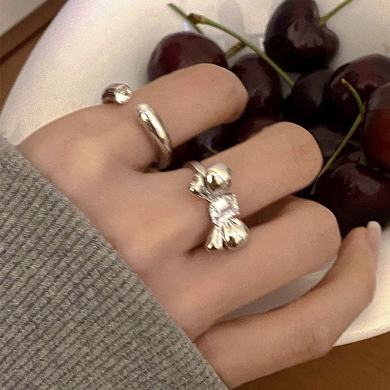 Simple and fashionable bow zircon ring, women's personality, ins style, cold style, open high-end design, index finger ring full figure