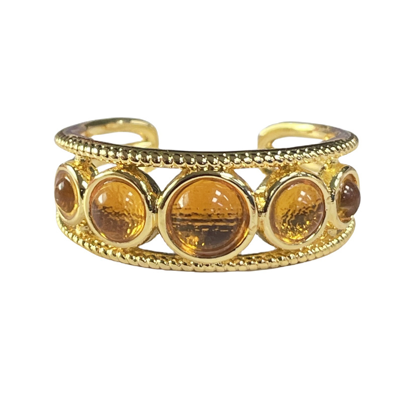 Italian mid-style cross-border light luxury retro colored gemstone zircon ring, women's European and American high-end style adjustable food ring Item Picture
