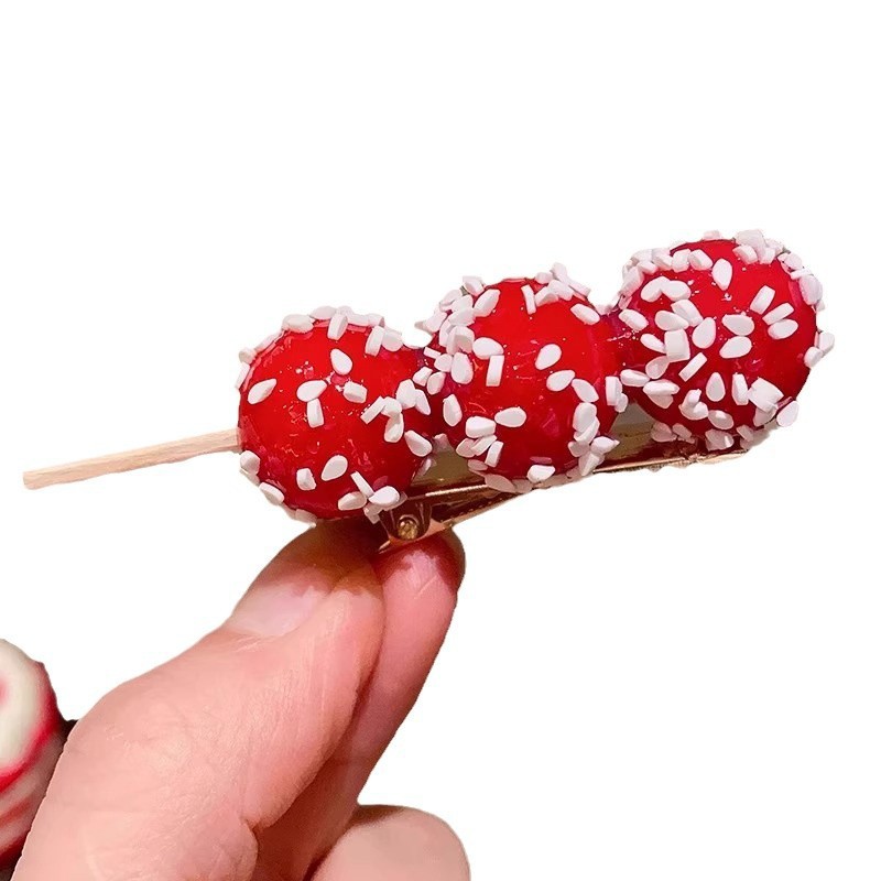 Simulated sugar-coated haws hair clips are popular online. Cute and fun food and play. Students hold hair clips on both sides. Female wholesale hair accessories Item Picture
