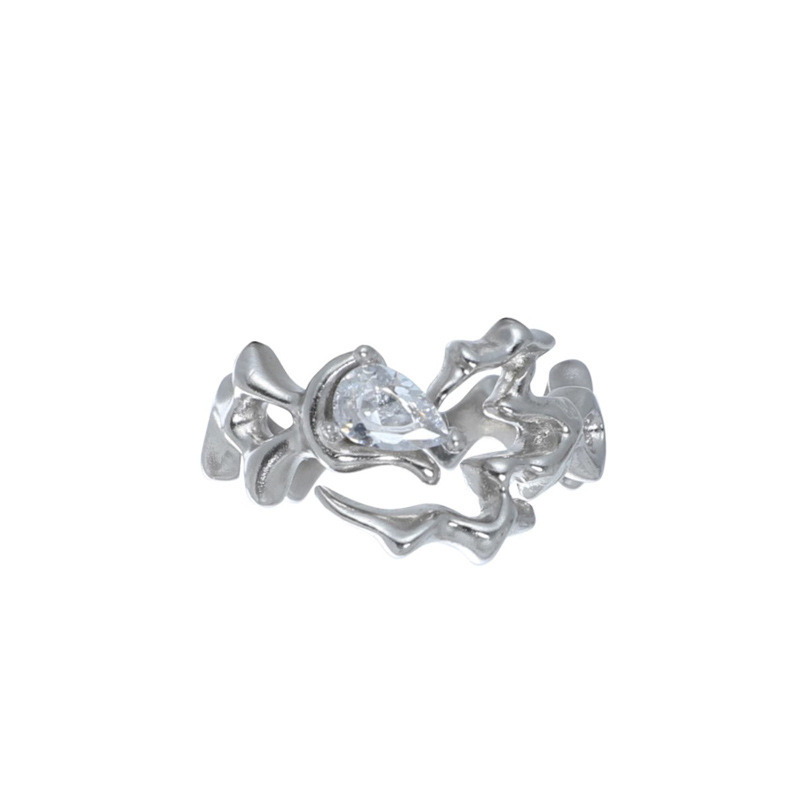 A women's ring with diamonds, irregular texture, pleats, cold style, high-end and niche design, an Instagram food ring open ring Item Picture