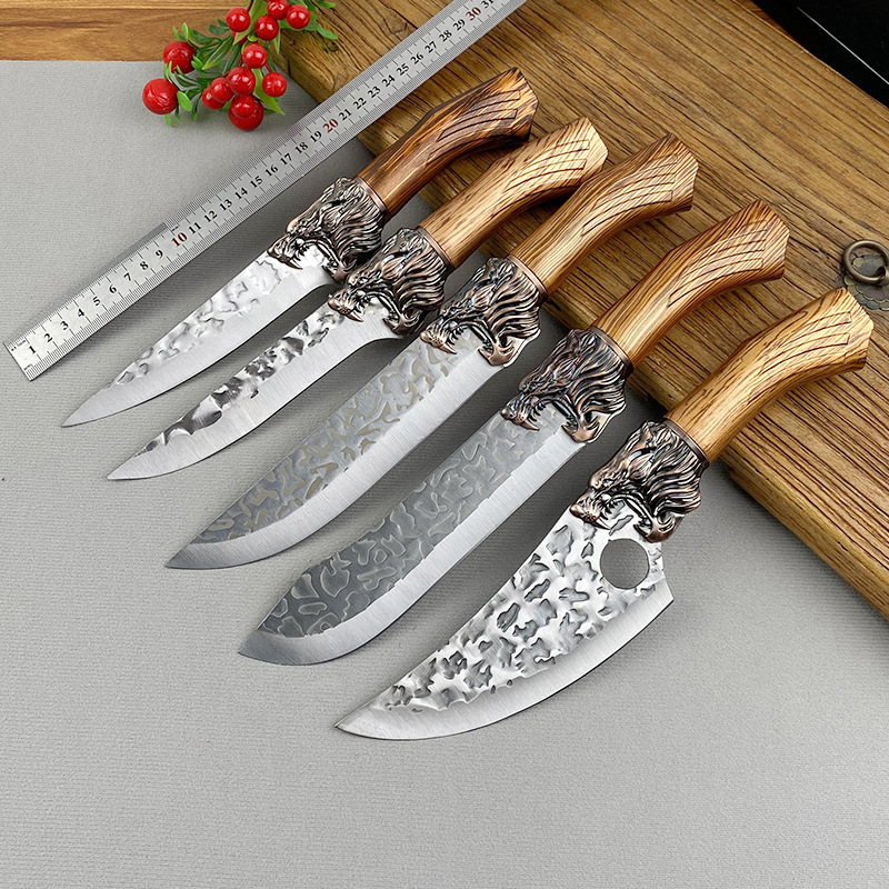 Handcrafted dragon head slaughter knife, handforged butcher's special knife, boning knife, pig-slaughtering knife, slicing knife, peeling and meat-cutting knife details Picture