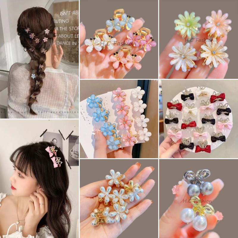 Bangs clip, fresh crystal small claw clip, hair clip, edge hair clip, cute little flower broken hair claw clip, hair braiding wonder full figure