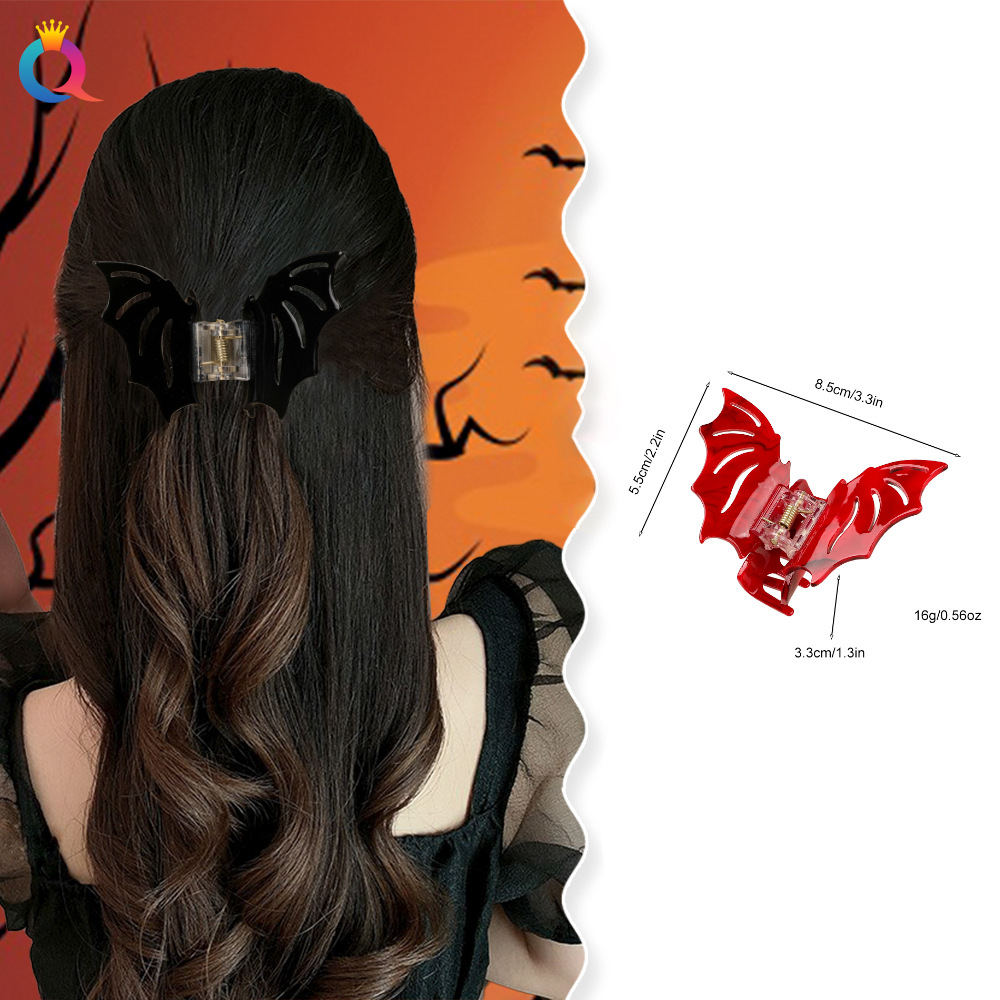Qiyue Cross-border Bat Hairpin Halloween Funny Grab, Girl's back of the head Updo Shark Hairpin Festival Costume Grab Specification drawing
