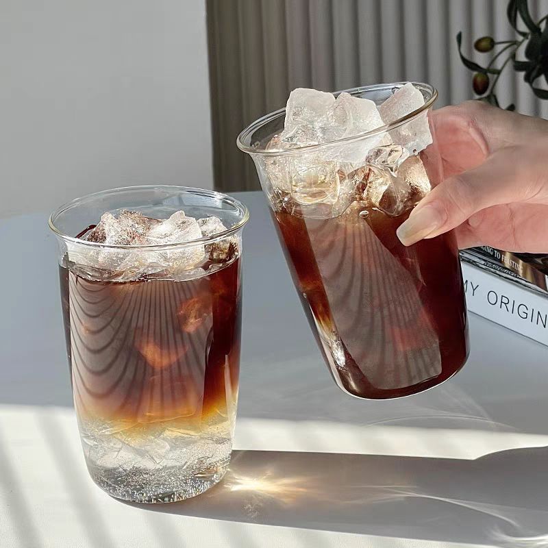 Simple household high borosilicate glass coffee cup, cold drink cup, large-capacity breakfast milk and juice water cup, transparent water cup full figure