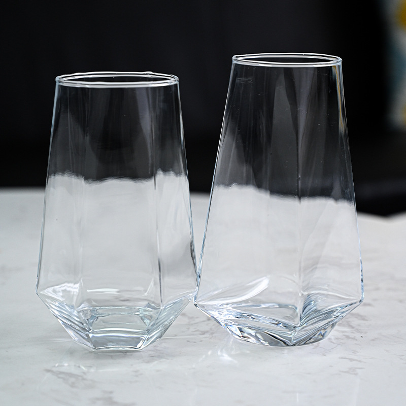 Hexagonal internet-famous restaurant glass cups, large drinks, beverage sparkling water cups, square juice cups, iced coffee, ins style details Picture