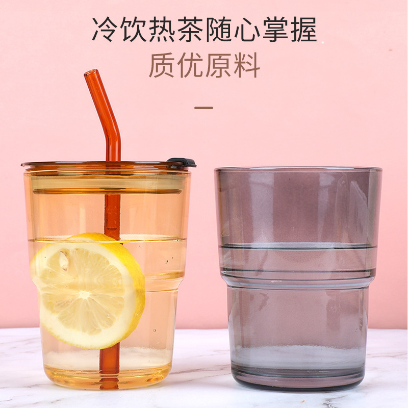 Wholesale of 400ml double-drinking cups for office and household use, featuring vertical bamboo joint cups with cup sleeves and striped glass full figure