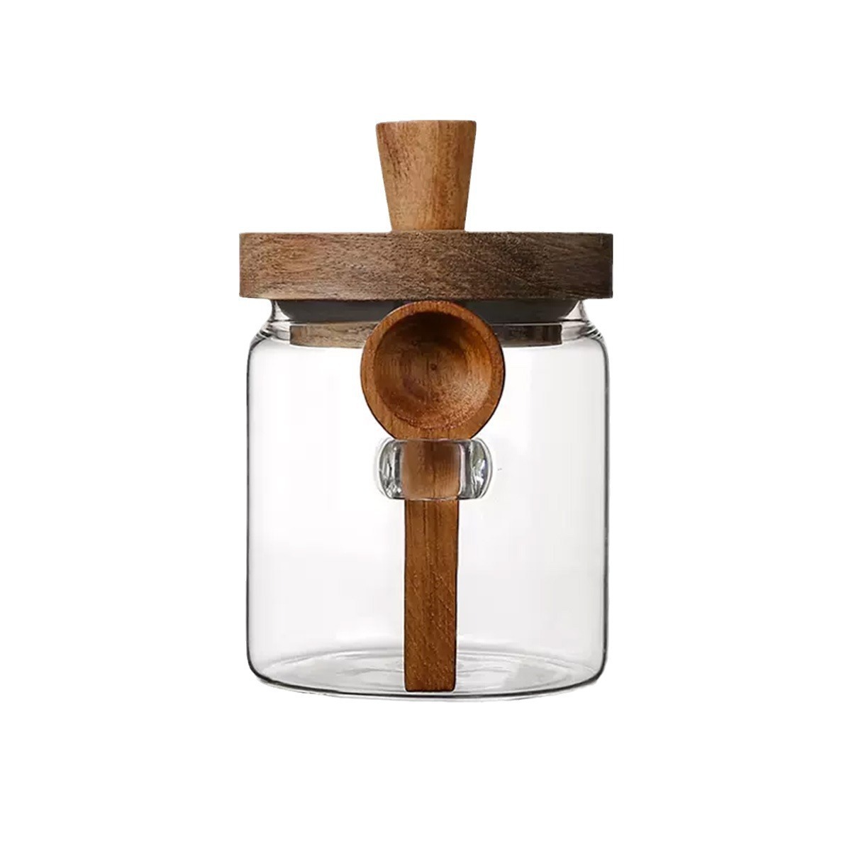 High borosilicate glass jar, acacia wood lid sealed jar, tea jar, kitchen five-grain storage jar, spoon storage jar Item Picture
