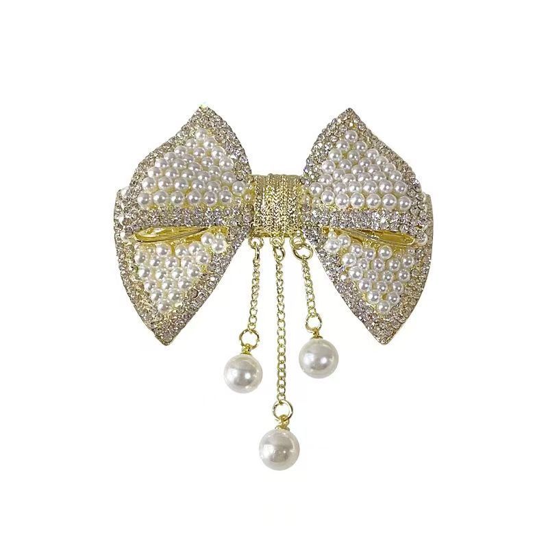 Bow tassel pearl clip headwear, half clip on the back of the girl's head, versatile spring hair clip, try the elegant hair clip Item Picture