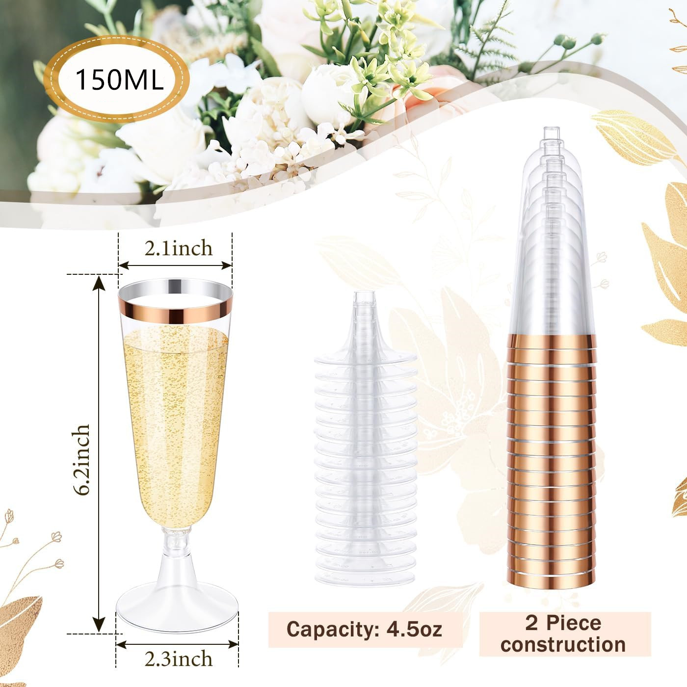 Cross-border exclusive disposable champagne glass, ps material plastic transparent red wine glass 150ml, party wedding champagne glass details Picture