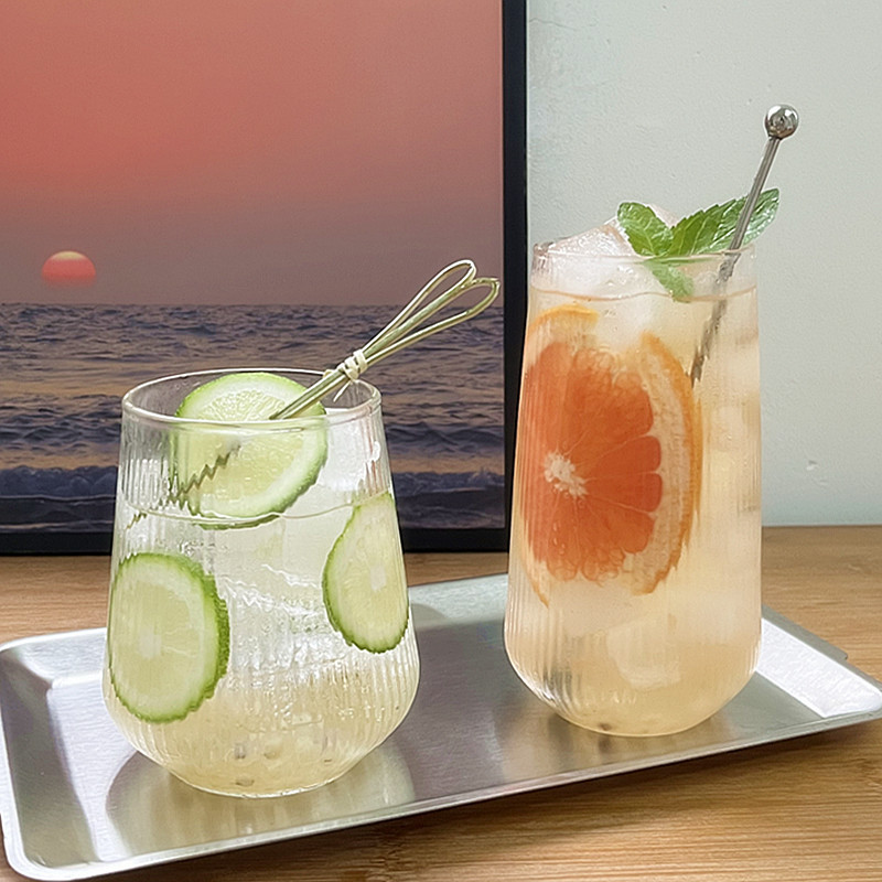 High-appearance-level glass drinking cups, fruit tea cups, ins-style household summer cold drinks, juice drink cups, coffee cups full figure