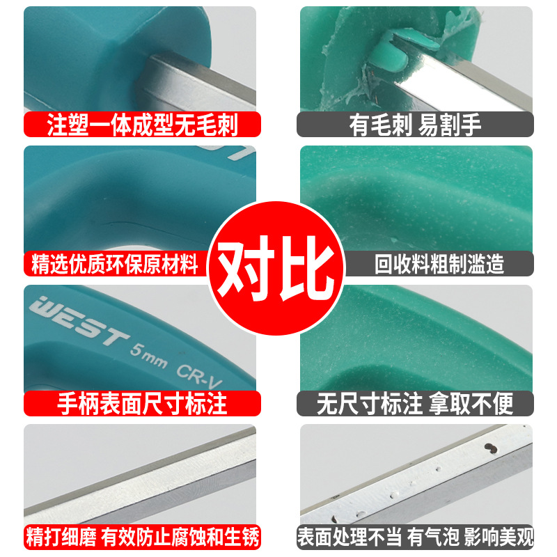 S2 Weihao T-type hex key, L-type double-head extended rubber handle hex key, 7-stick flat head hex key Specification drawing
