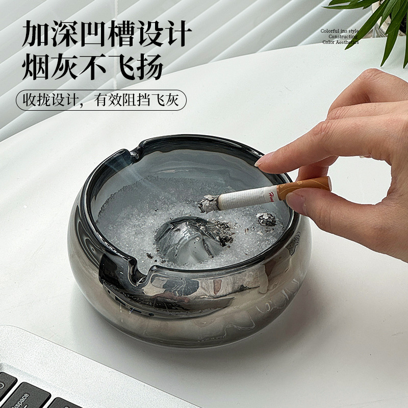 Creative ashtray for home, living room and office, fashionable glass ashtray cup, light luxury and niche, ice mountain anti-fly ash ashtray Specification drawing